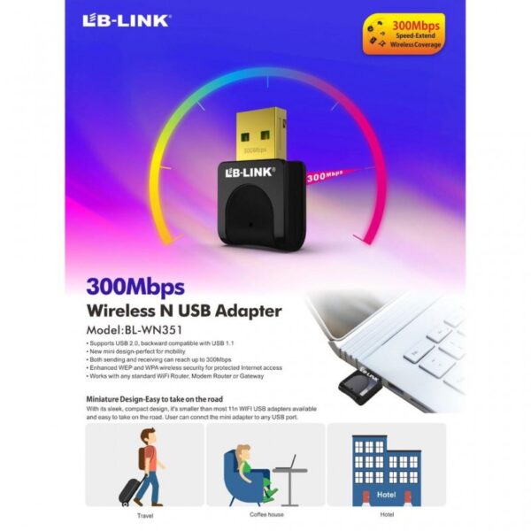 LB-LINK WIRELESS N USB ADAPTER 300Mbps NANO - Image 2